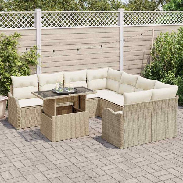 vidaXL Ensemble de canap&eacute; de jardin 9 pcs Beige Poly rotin