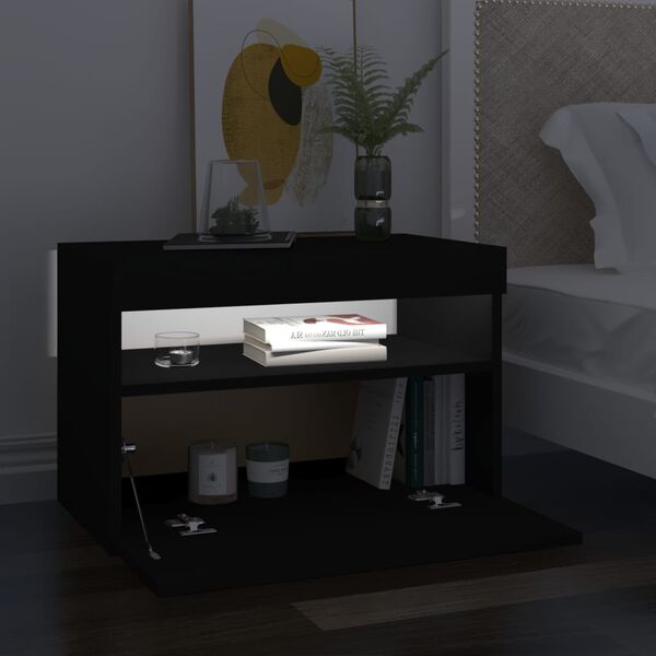 vidaXL Tables de chevet avec lumi&egrave;res LED 2 pcs noir 60x35x40 cm