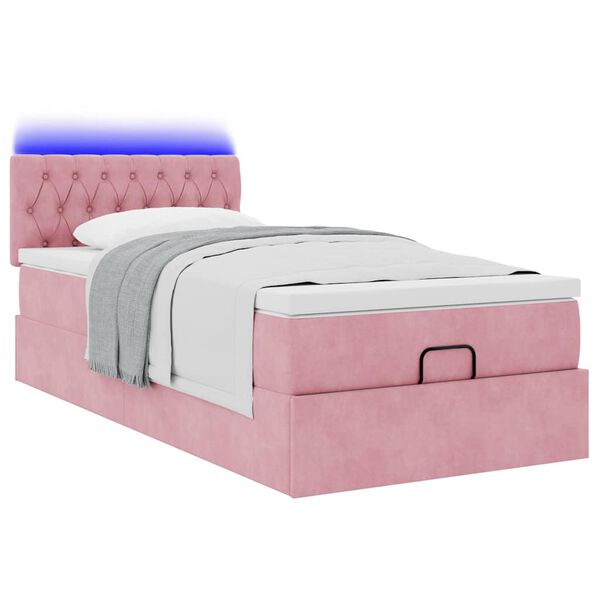 vidaXL Cadre de lit ottoman avec matelas rose 100x200 cm velours
