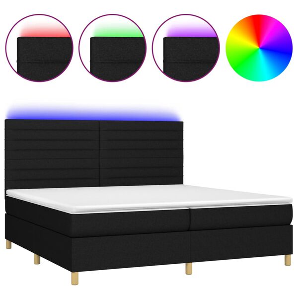 vidaXL Sommier &agrave; lattes de lit et matelas et LED Noir 200x200 cm Tissu