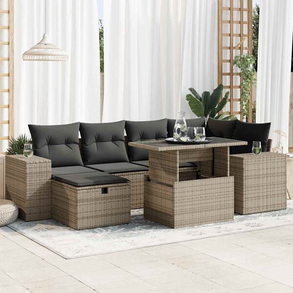 vidaXL Salon de jardin 8 pcs avec coussins gris r&eacute;sine tress&eacute;e