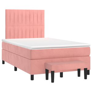 vidaXL Sommier &agrave; lattes de lit avec matelas rose 120x190 cm velours