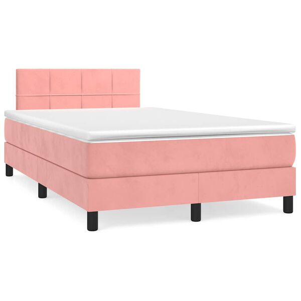 vidaXL Sommier &agrave; lattes de lit et matelas LED rose 120x190 cm velours