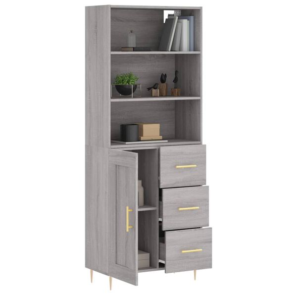 vidaXL Buffet haut Sonoma gris 69,5x34x180 cm Bois d'ing&eacute;nierie