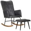 vidaXL Chaise à bascule avec repose-pied Gris Cuir véritable