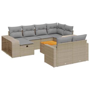 vidaXL Salon de jardin 11 pcs avec coussins beige r&eacute;sine tress&eacute;e