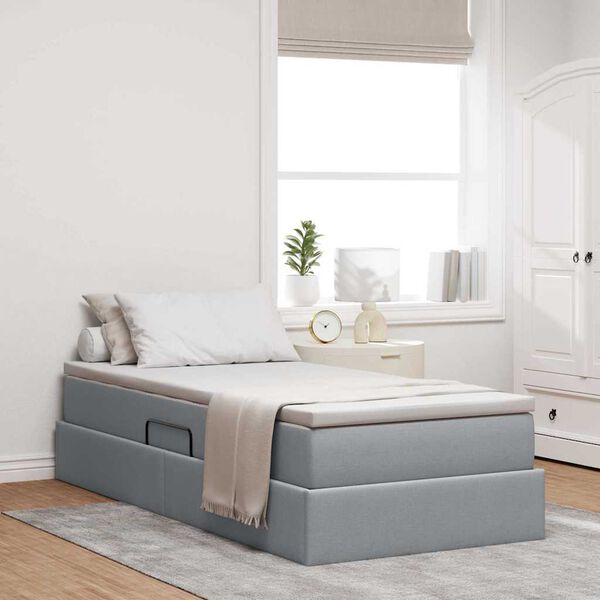 vidaXL Lit avec rangement et matelas Gris clair 100 x 200 cm Polyester
