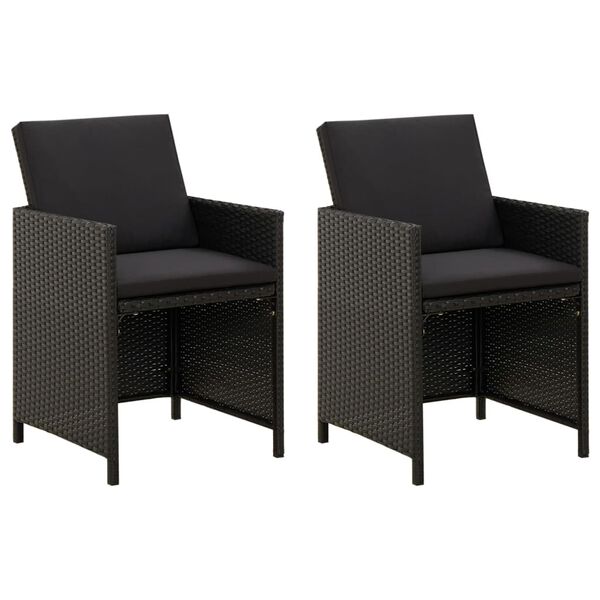 vidaXL Chaises de jardin lot de 2 avec coussins Résine tressée Noir
