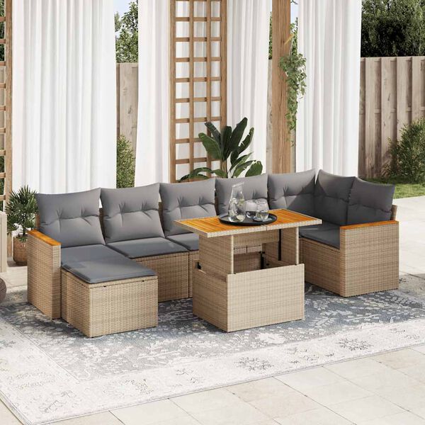 vidaXL Salon de jardin avec coussins 8 pcs beige résine tressée acacia