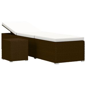 vidaXL Chaise longue avec coussin et table &agrave; th&eacute; r&eacute;sine tress&eacute;e marron