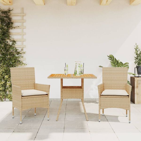 vidaXL Ensemble &agrave; manger de jardin et coussins 3pcs beige rotin acacia