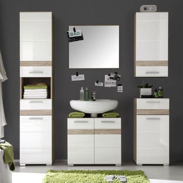 Trendteam Armoire murale rangement Set-One blanc/ch&ecirc;ne clair San Remo