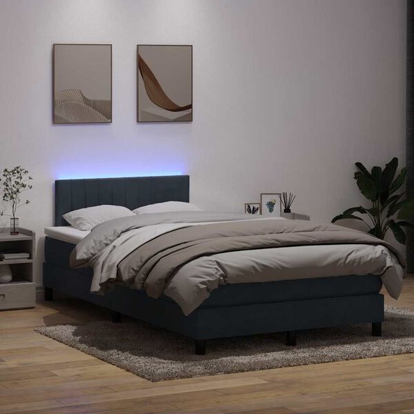 vidaXL Sommier &agrave; lattes de lit et matelas et LED gris fonc&eacute; 120x220cm velours