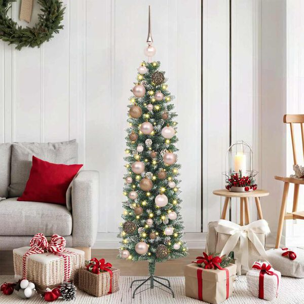 vidaXL Arbre de No&euml;l artificiel slim avec 150 LED Vert et blanc 120 cm