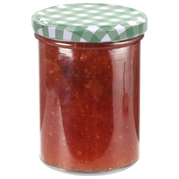 vidaXL Pots &agrave; confiture Couvercle blanc et vert 96 pcs Verre 400 ml
