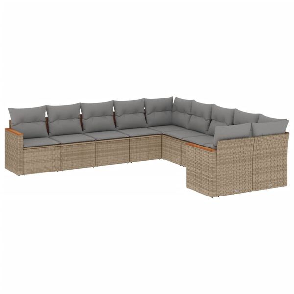 vidaXL Salon de jardin avec coussins 10 pcs beige r&eacute;sine tress&eacute;e