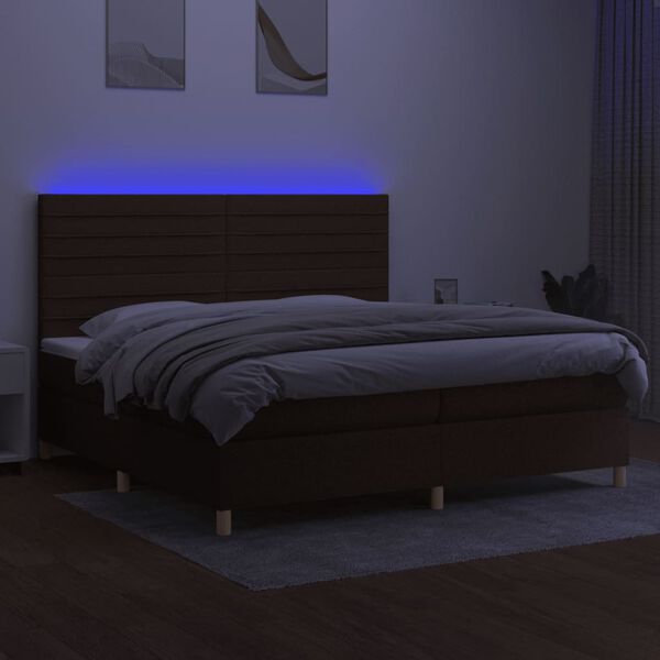 vidaXL Sommier &agrave; lattes de lit matelas et LED Marron fonc&eacute; 200x200 cm