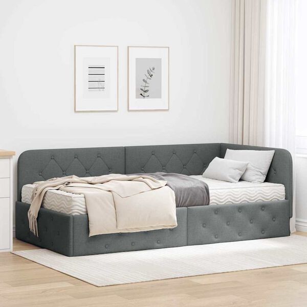 vidaXL Cadre de lit d'angle avec matelas Gris fonc&eacute; 90 x 200 cm tissu
