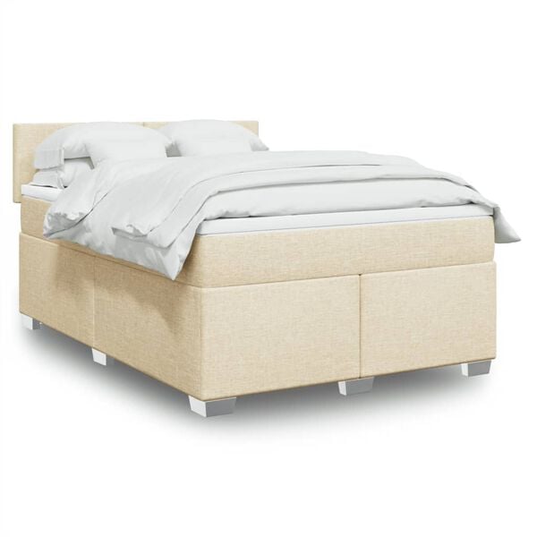 vidaXL Sommier &agrave; lattes de lit avec matelas Cr&egrave;me 140x190 cm Tissu