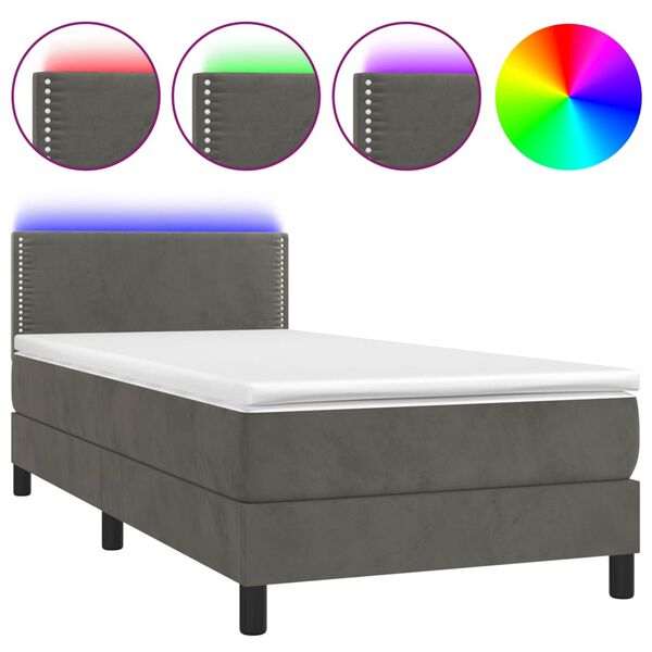 vidaXL Sommier &agrave; lattes de lit avec matelas LED Gris fonc&eacute; 100x200 cm