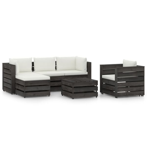 vidaXL Salon de jardin 6 pcs avec coussins gris bois impr&eacute;gn&eacute;