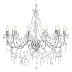 vidaXL Lustre avec perles Argent&eacute; 12 ampoules E14