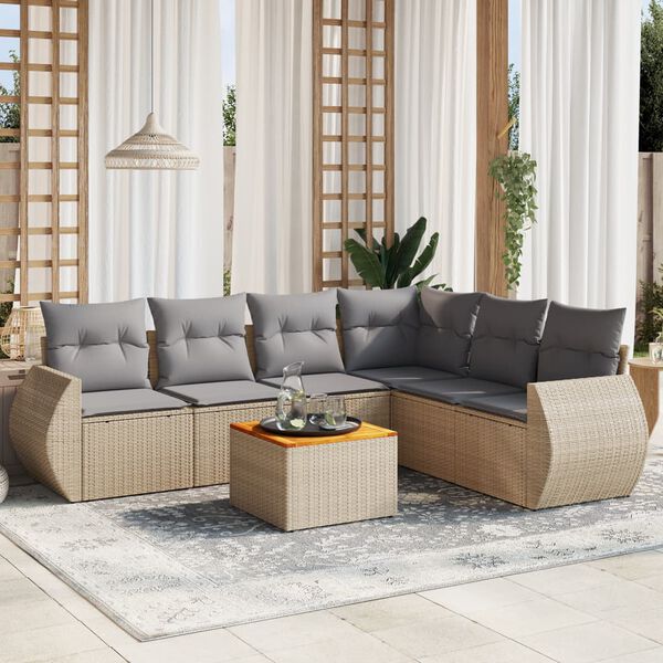 vidaXL Salon de jardin avec coussins 7 pcs beige r&eacute;sine tress&eacute;e