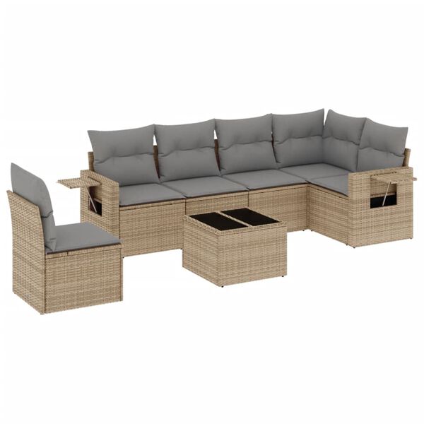 vidaXL Salon de jardin avec coussins 7 pcs beige r&eacute;sine tress&eacute;e