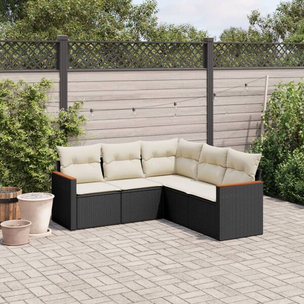 vidaXL Salon de jardin 5 pcs avec coussins noir r&eacute;sine tress&eacute;e