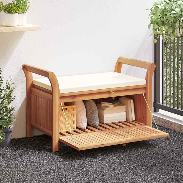 vidaXL Banc de rangement de jardin avec coussin 91 cm Bois d'acacia