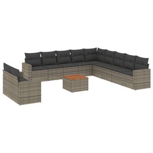 vidaXL Salon de jardin avec coussins 12 pcs gris r&eacute;sine tress&eacute;e