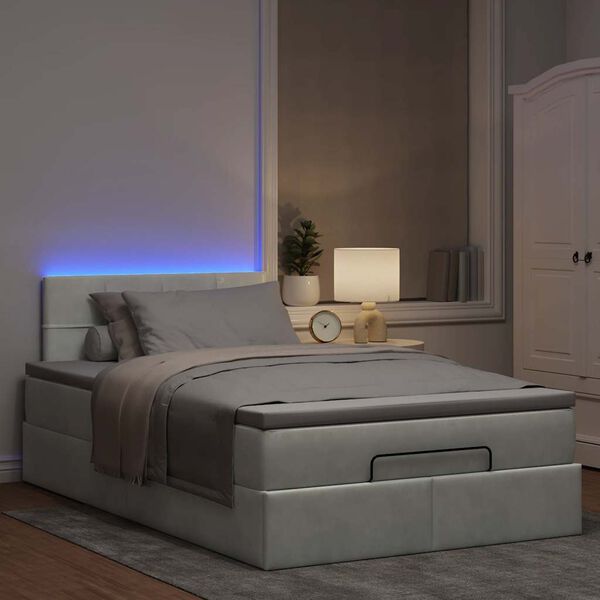 vidaXL Lit ottoman avec matelas et LED gris clair 120x190cm velours