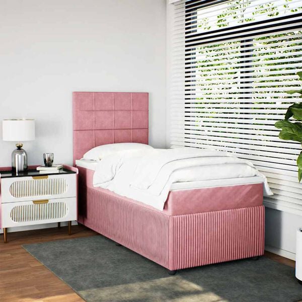 vidaXL Sommier &agrave; lattes de lit avec matelas Rose 90x190 cm Velours