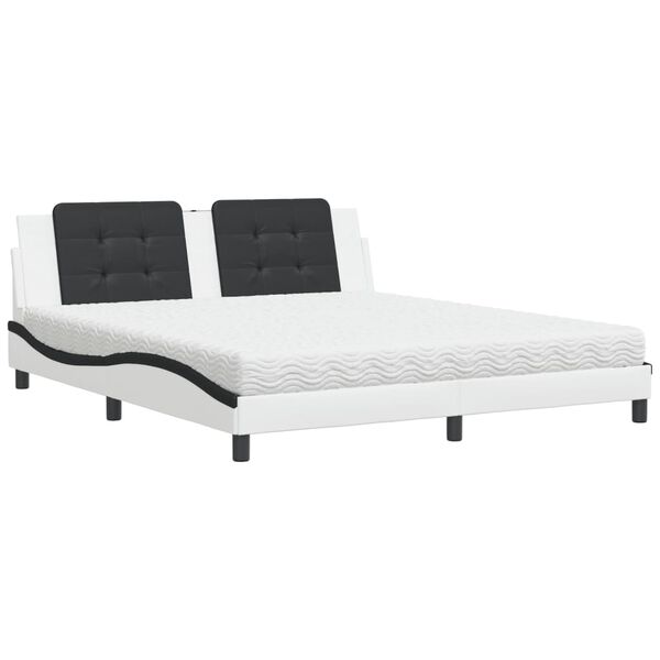 vidaXL Lit avec matelas Zadar blanc et noir 180x200 cm similicuir
