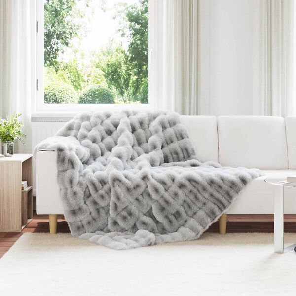 vidaXL Couverture en Fourrure de Lapin Synthétique Gris 150 x 220 cm