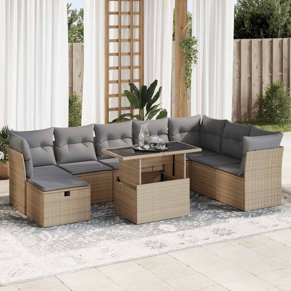 vidaXL Salon de jardin avec coussins 9 pcs beige r&eacute;sine tress&eacute;e