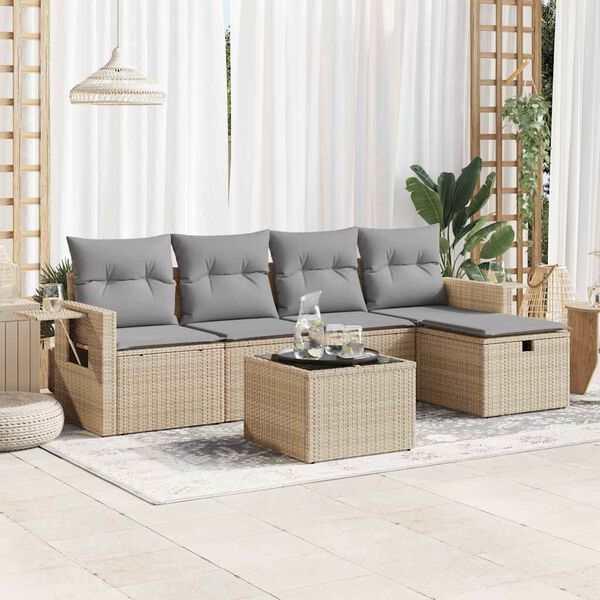 vidaXL Salon de jardin avec coussins 6 pcs beige r&eacute;sine tress&eacute;e
