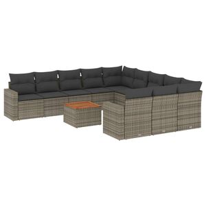 vidaXL Salon de jardin avec coussins 12 pcs gris r&eacute;sine tress&eacute;e