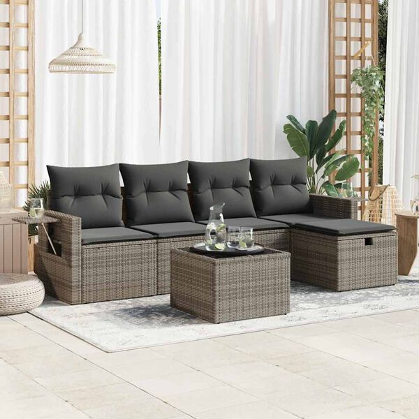 vidaXL Salon de jardin 6 pcs avec coussins gris r&eacute;sine tress&eacute;e