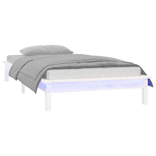 vidaXL Cadre de lit &agrave; LED sans matelas blanc 100x200 cm bois massif