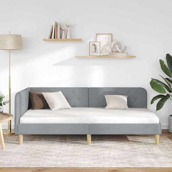 vidaXL Cadre de lit d'angle Gris clair 90 x 190 cm tissu