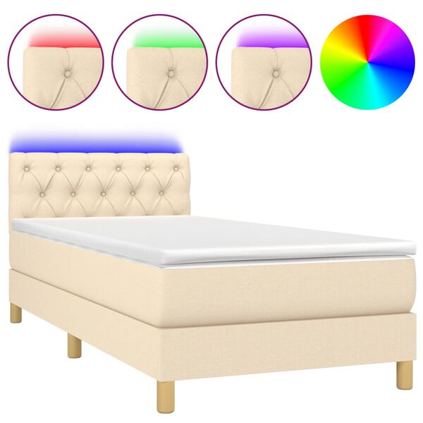 vidaXL Sommier &agrave; lattes de lit avec matelas LED Cr&egrave;me 80x200 cm Tissu
