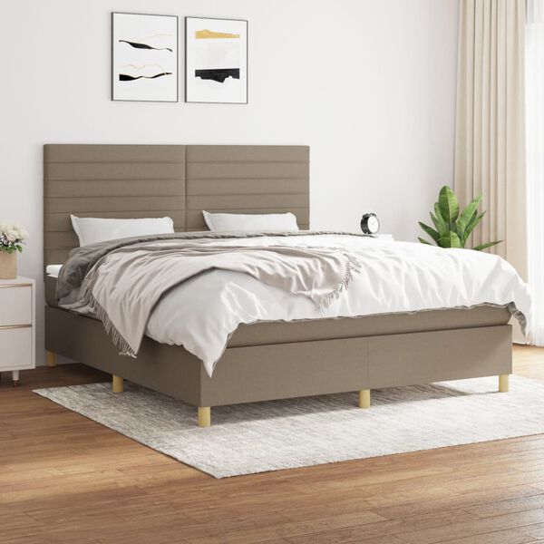 vidaXL Sommier &agrave; lattes de lit avec matelas Taupe 180x200 cm Tissu