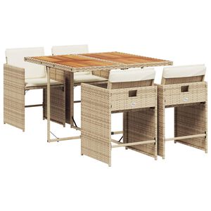 vidaXL Ensemble &agrave; manger de jardin avec coussins 5pcs Beige poly rotin