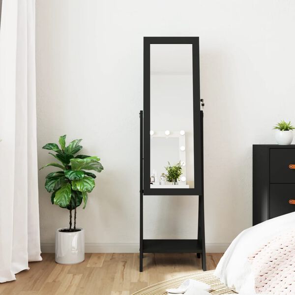 vidaXL Armoire &agrave; bijoux miroir avec lumi&egrave;res LED sur pied noir
