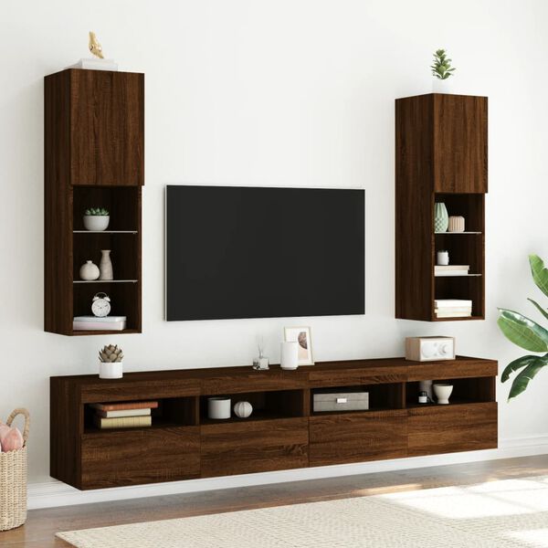 vidaXL Meuble TV avec lumi&egrave;res LED ch&ecirc;ne marron 30,5x30x102 cm