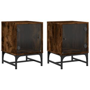 vidaXL Tables de chevet et portes vitr&eacute;es 2 pcs ch&ecirc;ne fum&eacute; 35x37x50 cm
