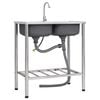 vidaXL &Eacute;vier de camping Double lavabo avec robinet Acier inoxydable