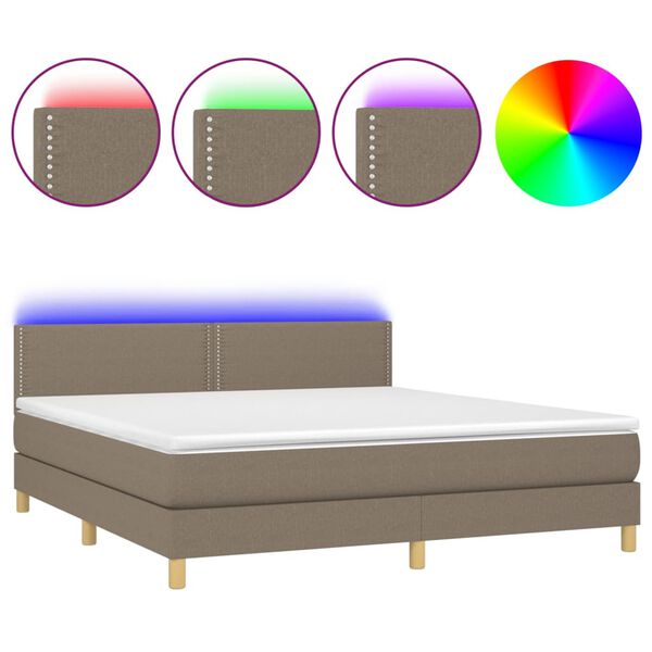 vidaXL Sommier &agrave; lattes de lit avec matelas LED Taupe 180x200 cm Tissu