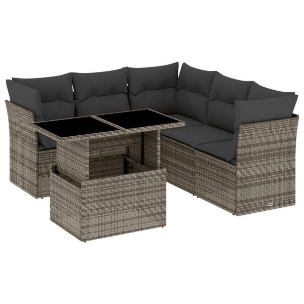 vidaXL Salon de jardin 6 pcs avec coussins gris r&eacute;sine tress&eacute;e